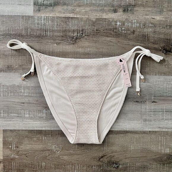 Victorias Secret Nwt Natural Cream Crochet Side Tie String Bikini Bottom XLarge - Picture 2 of 9
